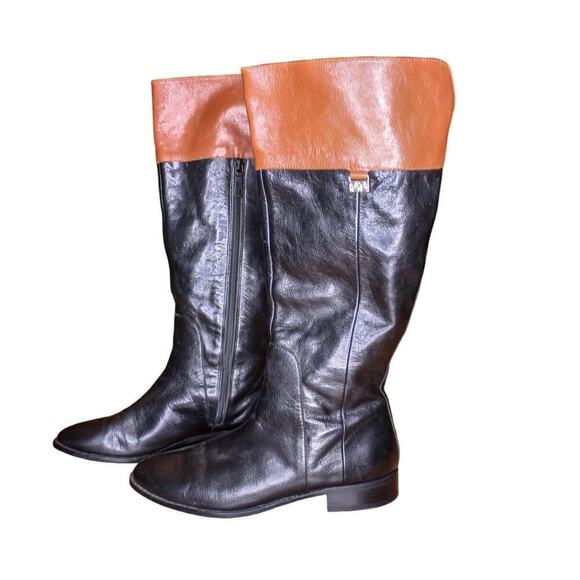 Cole Haan Riding Boots Black Brown Leather Size 8B - Picture 1 of 6